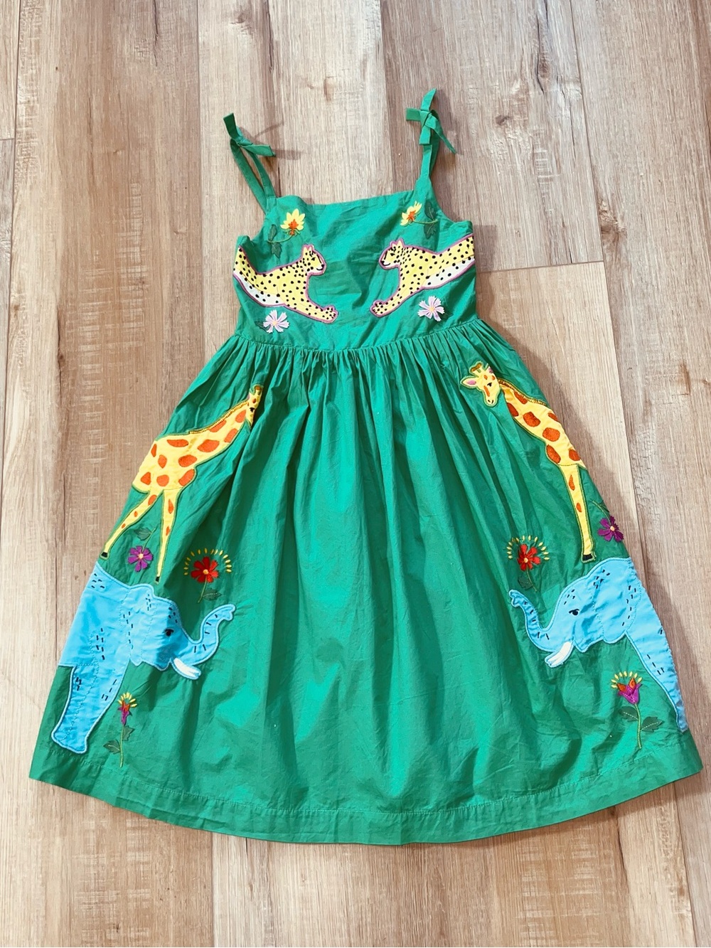 Mini Boden Girl’s Cotton Appliqué Safari Animals Dress Size 7-8 Y